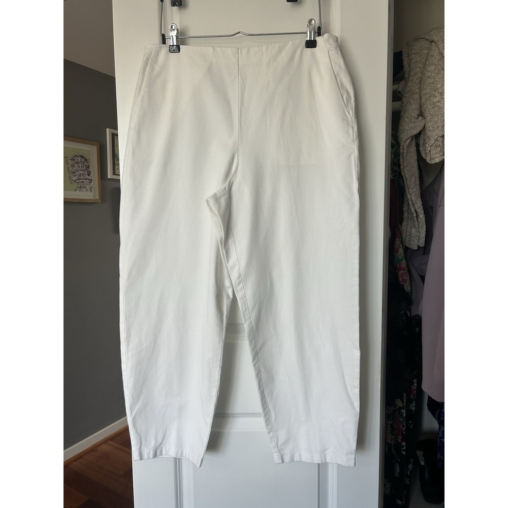 EILEEN FISHER Pants Organic Cotton Stretch Twill Ankle Side Zip White Sz Medium